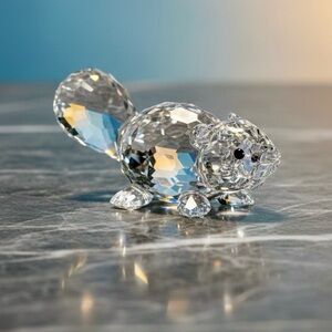 Swarovski Crystal Baby Beaver Lying Down - New with Box - Vintage 1 1/2in